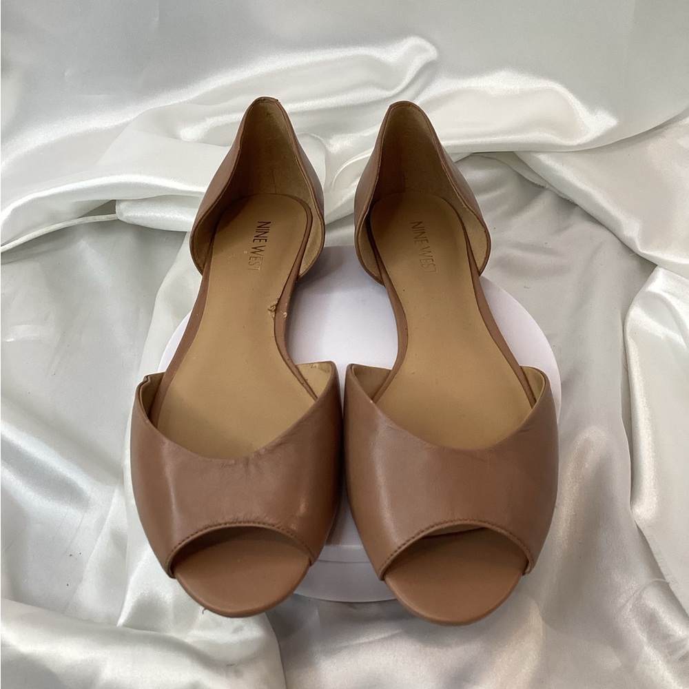 Nine West Tan Peep Toe Flats